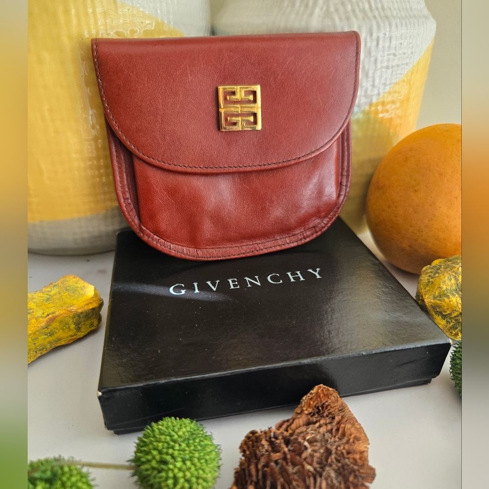 NIB Vintage Givenchy Burgundy Leather Coin Pouch